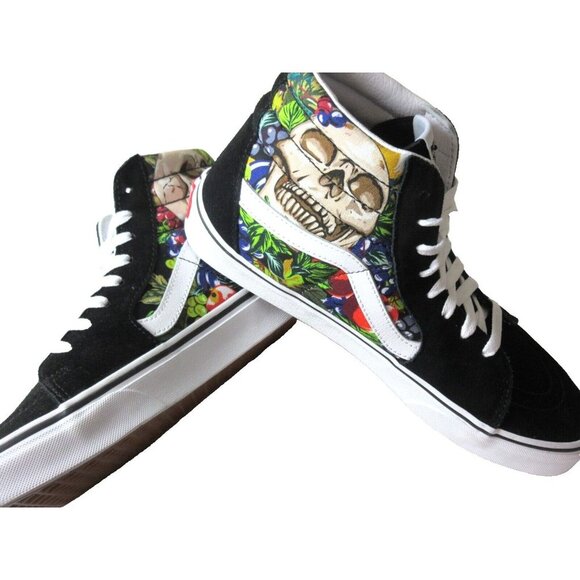 Vans Men's Sk8-Hi Fruit Skull Skeleton Black White Striped shoes Sizes NIB - Picture 4 of 5